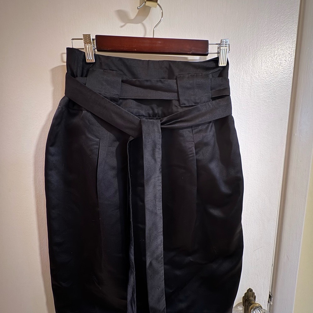 Black satin high waist skirt with satin belt